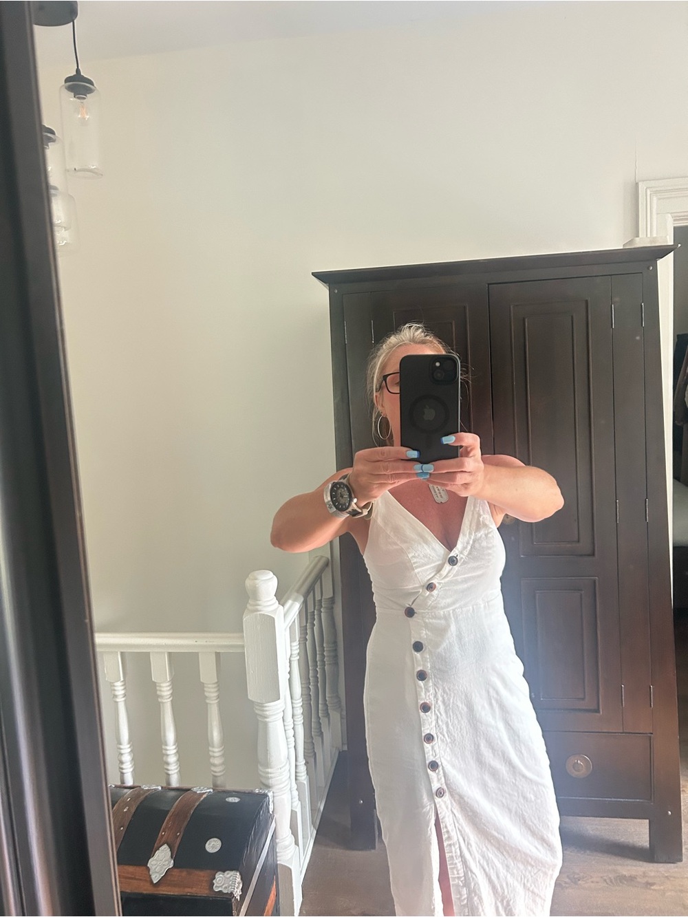 Urban Outfitters White Button-Front Midi Dress